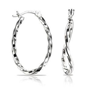 Sterling Silver Twisted Oval Hoop Earrings